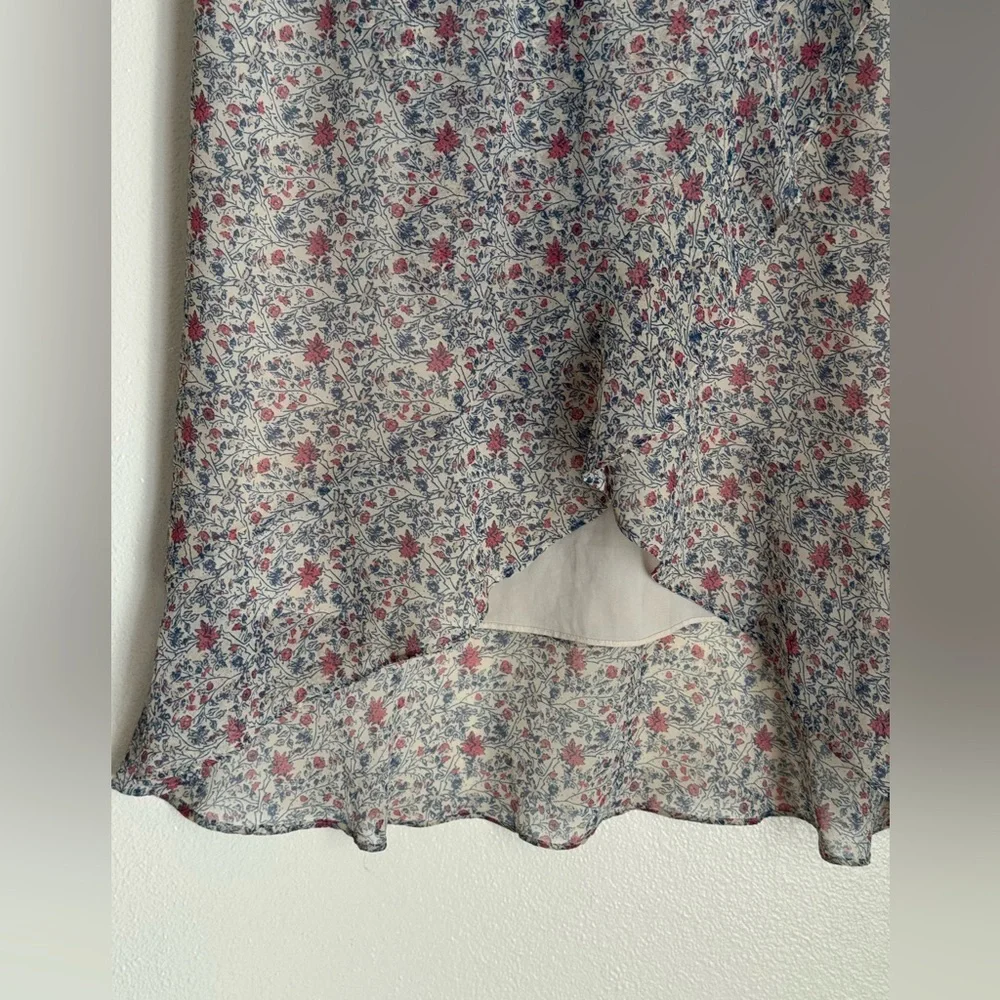 Madewell Floral Ruffle Wrap Skirt Size 0 Blue Red Mini Boho Cottagecore